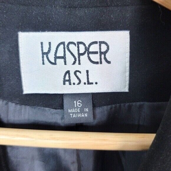 Kasper ASL Blazer Jacket Black Plus Size 16 Lined Long Sleeve One Button Vintage - Picture 7 of 9